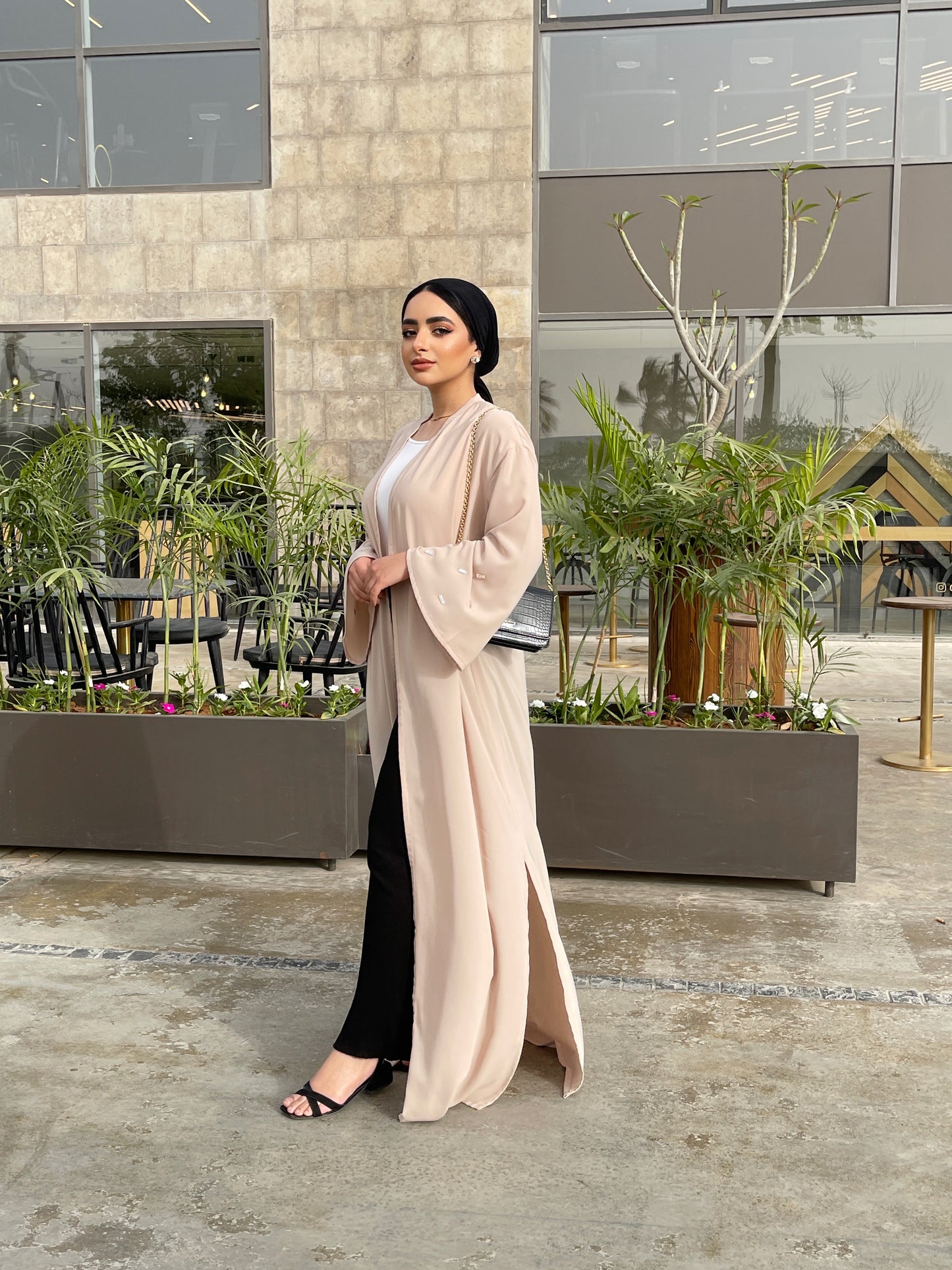 Signature Abaya with Crystal-Embellished Sleeves