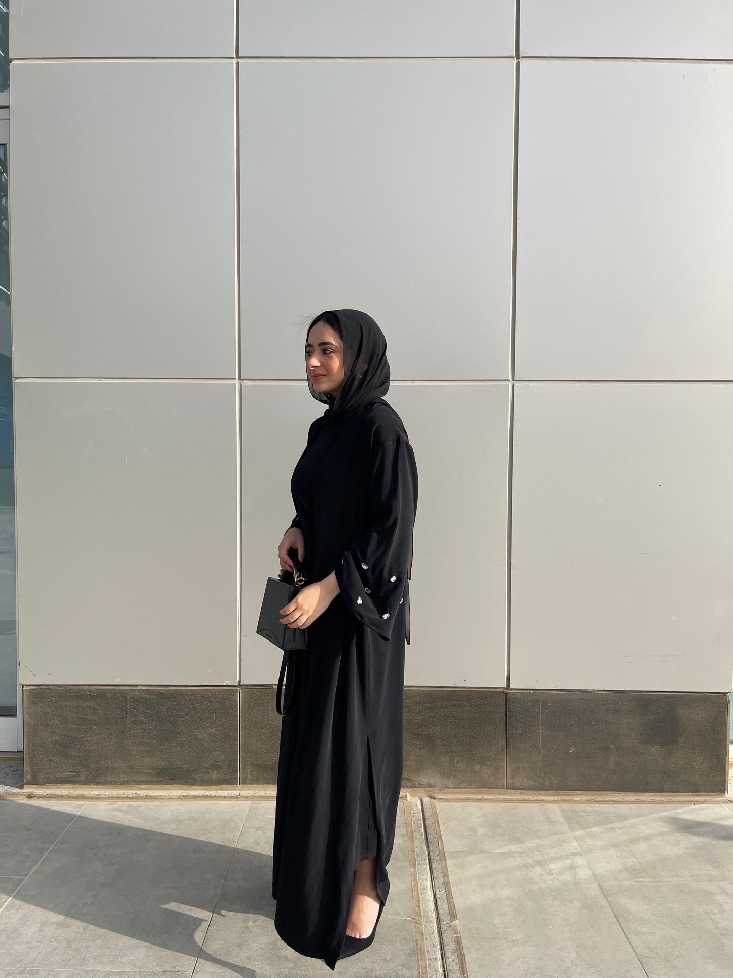 Signature Abaya with Handmade Crystal Details in Black