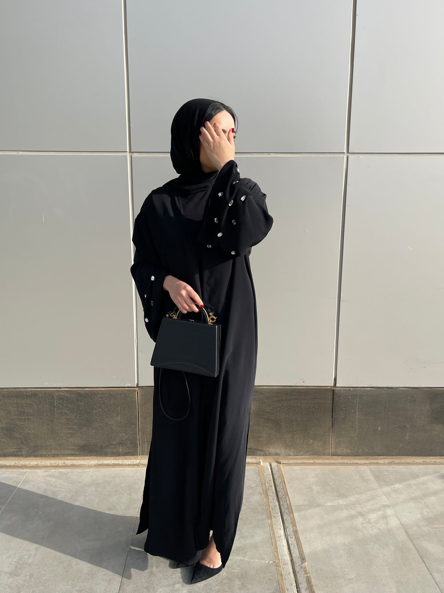 Signature Abaya with Handmade Crystal Details in Black