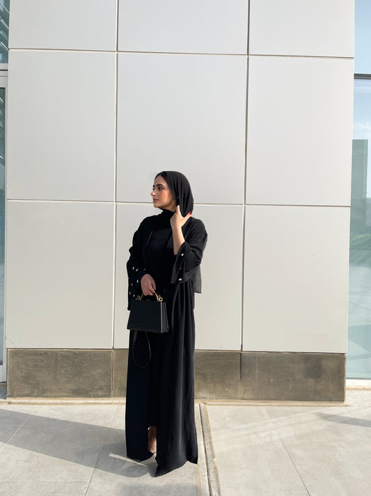 Signature Abaya with Handmade Crystal Details in Black