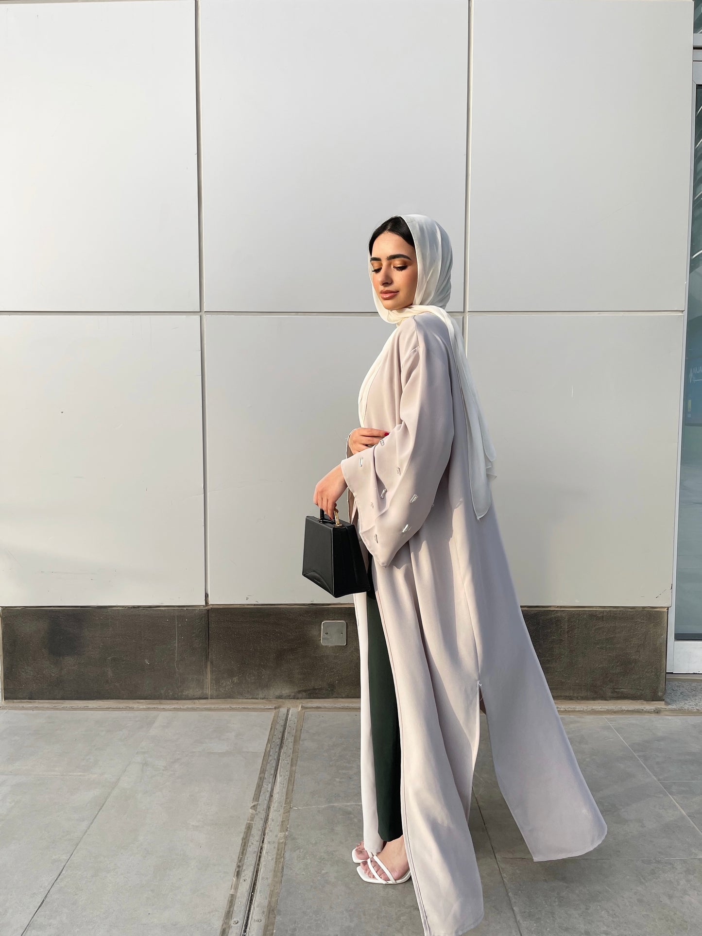 Signature Crystals Abaya in Grey.